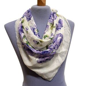 Purple Rose Silk Square Bandana Scarf Floral Vintage Hair Neck Head 30